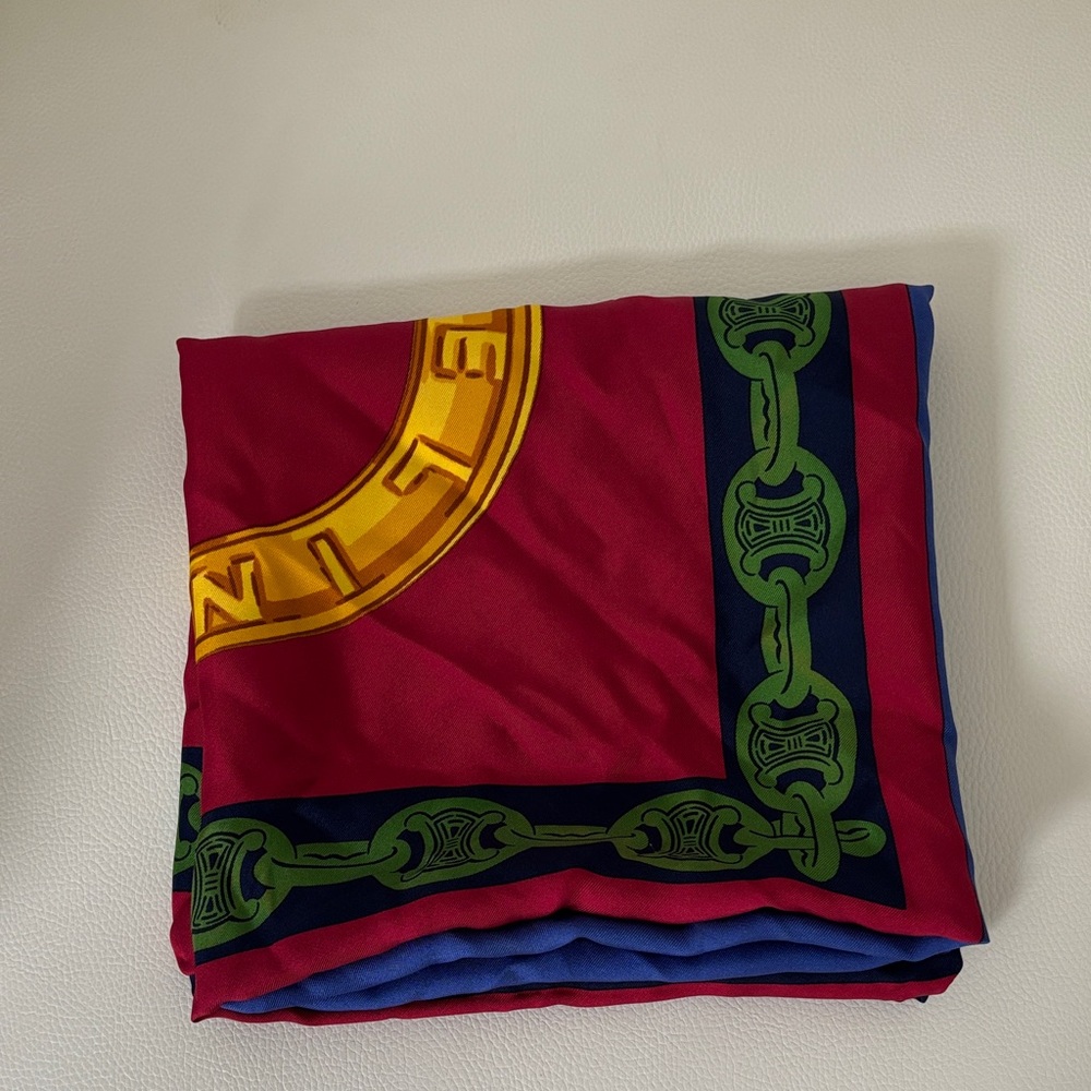 Celine Red and Blue Scarf with Gold Accents - Picture 8 of 8